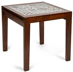 Раскладной обеденный стол из массива гевеи, цвет темный дуб, столешница из плитки с марокканским рисунком
