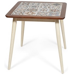 Нераскладной обеденный стол из массива гевеи, цвет комбинированный: темный 
 дуб/античный белый, столешница из плитки с марокканским рисунком