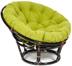 Круглое кресло из ротанга в коричневом цвете со съемной мягкой подушкой в цвете олива