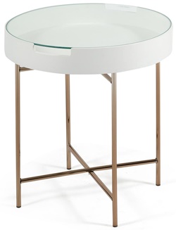 Белый круглый столик со стеклянной столешницей  