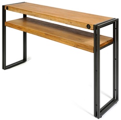 Консольный столик из дерева и металла с полочкой в стиле лофт