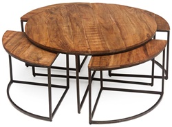 Столик кофейный, раскладной из палисандра и металла, столешница натуральный винтаж