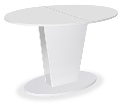 Стол на одной опоре из ЛДСП со стеклом. Цвет белый глянец.