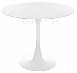 Круглый стол из МДФ. Опора из металла. Цвет белый.