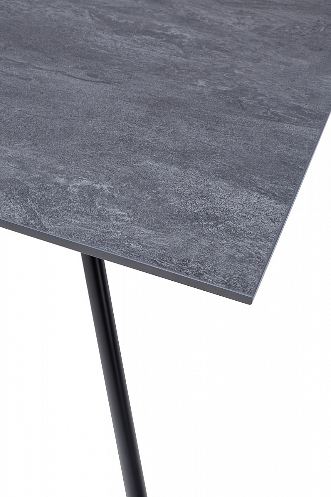 Нераскладной обеденный стол, столешница ламинированный МДФ серого темно-цвета, ножки металл черного цвета
