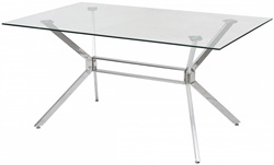 Нераскладной обеденный стол, столешница прозрачное закаленное стекло,металлический каркас стального цвета