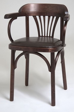 Венский деревянный стул с сиденьем из экокожи. Цвет темный тон, цвет экокожи коричневый.