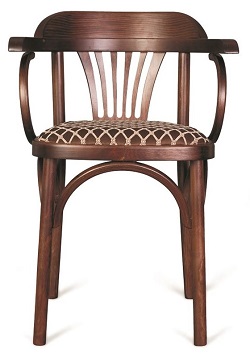 Венский деревянный стул с сиденьем из ткани. Цвет темный тон, цвет ткани коричневый.