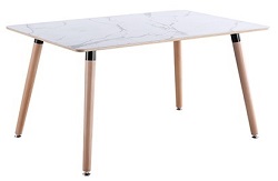 Прямоугольный нераскладной стол с пластиком. Цвет белый мрамор.