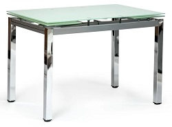 Раздвижной стол со стеклом на металлическом каркасе. Цвет: хром/белый.