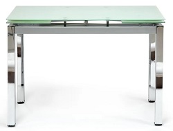 Раздвижной стол со стеклом на металлическом каркасе. Цвет: хром/белый.