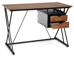 Современный письменный стол на металлокаркасе с двумя ящиками. Цвет миланский орех. 