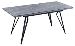 Прямоугольный раздвижной обеденный стол со стеклом. Цвет: серый бетон.