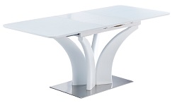 Прямоугольный раздвижной обеденный стол со стеклом. Цвет: белый.