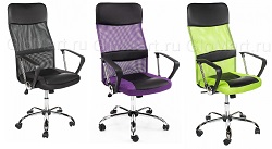 Кресло компьютерное из ткани и экокожи. Цвет черный, фиолетовый, зеленый.