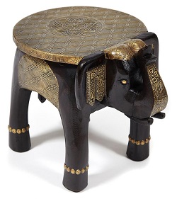 Журнальный столик из дерева в форме слона. Цвет черный/коричневый.