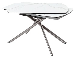 Керамический стол на металлическом каркасе. Цвет: белый мрамор.