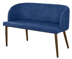 Диван-софа на металлическом каркасе коричневого цвета, сиденье мягкое в синем цвете