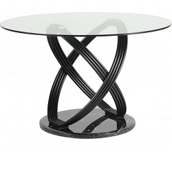 Круглый обеденный стол, столешница прозрачное стекло, каркас металл, основа МДФ