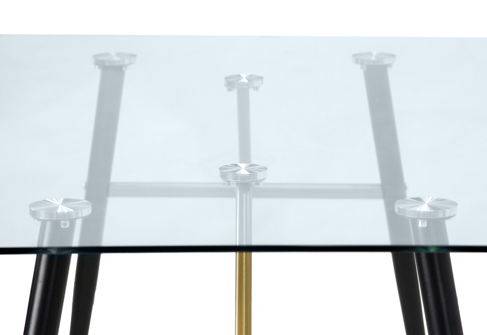 Стол обеденный, столешница прозрачное стекло, каркас металлический, черный с золотым декором