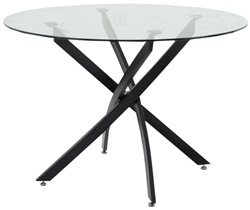 Круглый обеденный стол, столешница прозрачное стекло, ножки черный металл