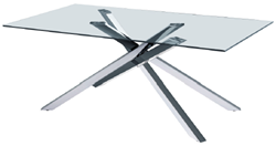 Обеденный стол, столешница прозрачное стекло, ножки полированная нержавеющая сталь