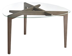 Круглый журнальный столик со стеклом на деревянной основе.