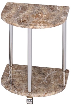 Небольшой столик на колесиках, столешница МДФ бежевого цвета, каркас штанга с хромированным покрытием