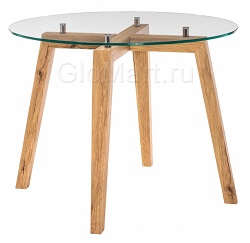 Круглый стол со стеклом на деревянных ножках.
