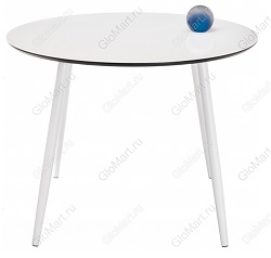 Круглый стол со стеклом на металлических ножках. Цвет белый.