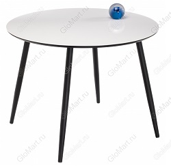 Круглый стол со стеклом на металлических ножках. Цвет белый/черный.