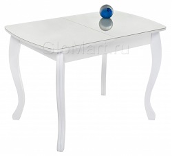 Раздвижной стол со стеклом на основе из МДФ. Цвет белый.