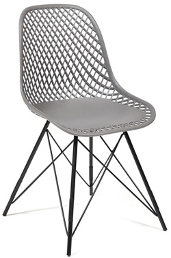 Пластиковый стул в сером цвете на металлических опорах черного цвета