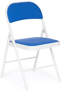 Складной стул, каркас из стального сплава, мягкие сиденье и спинка из экокожи яркого синего цвета