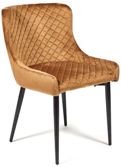 Мягкий стул с подлокотниками, каркас металл, обивка мебельная ткань в коричневом цвете