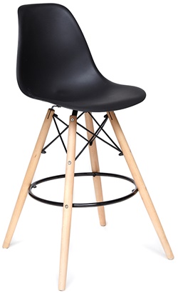 Барный стул из пластика на деревянных ножках в черном цвете