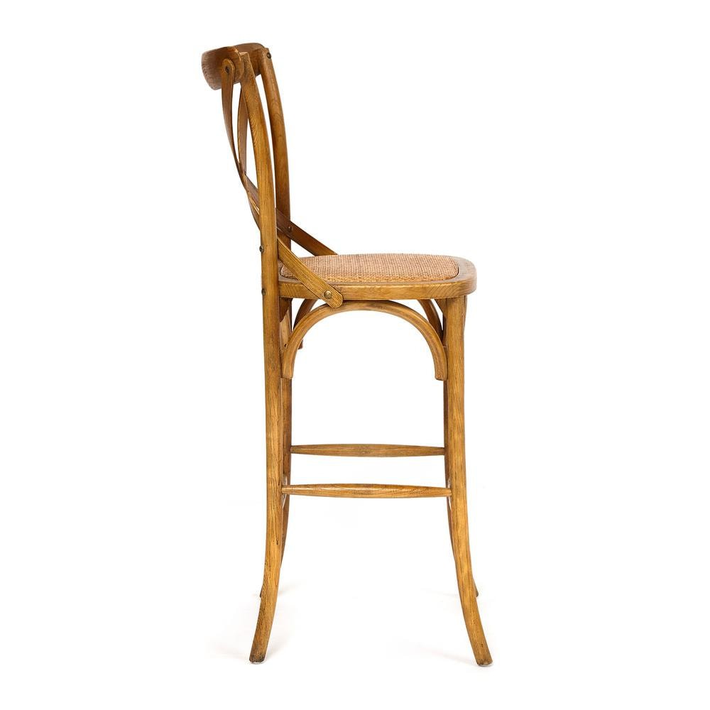 Барный стул из массива вяза с сиденьем из натурального ротанга, цвет груша