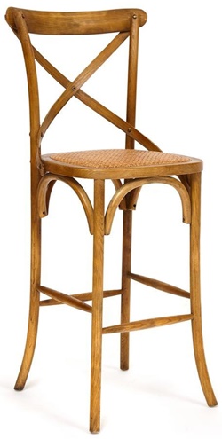 Барный стул из массива вяза с сиденьем из натурального ротанга, цвет груша