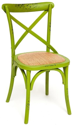 Стул из массива березы с сиденьем из натурального ротанга, цвет античный зеленый