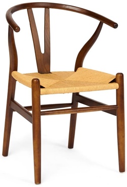 Дизайнерский стул из массива вяза в цвете: темный орех, сиденье из плетеного шнура