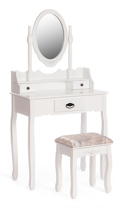 Туалетный столик с зеркалом и табуретом. Цвет белый.