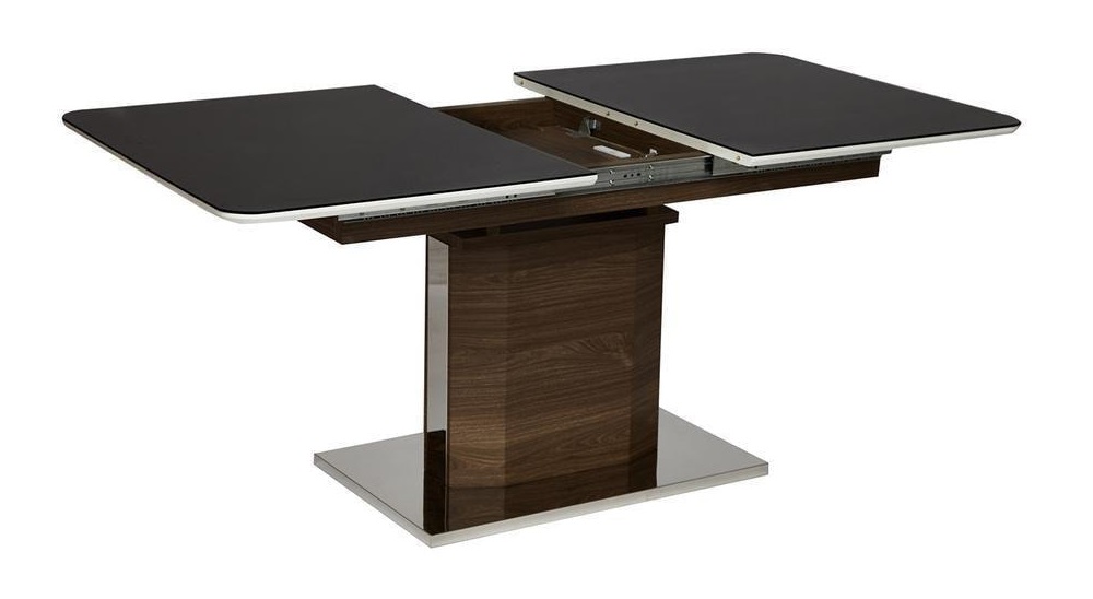 Раздвижной стол со стеклом. Цвет черный/коричневый.