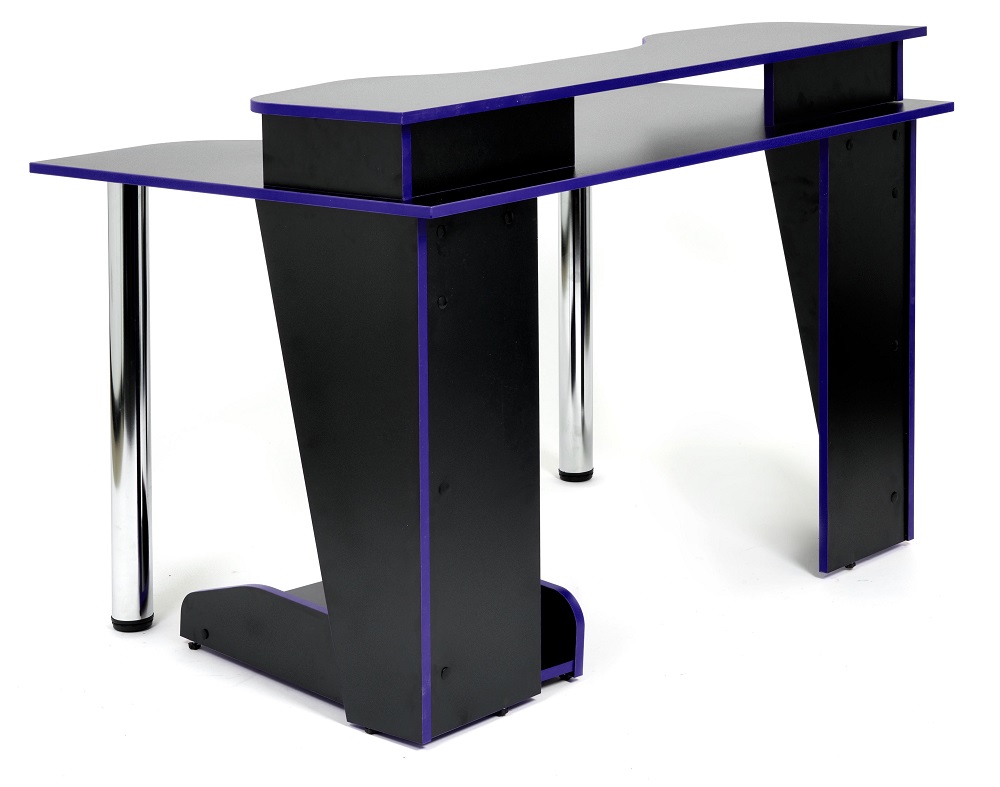 Компьютерный стол с надстройкой. Цвет черный/синяя кромка.
