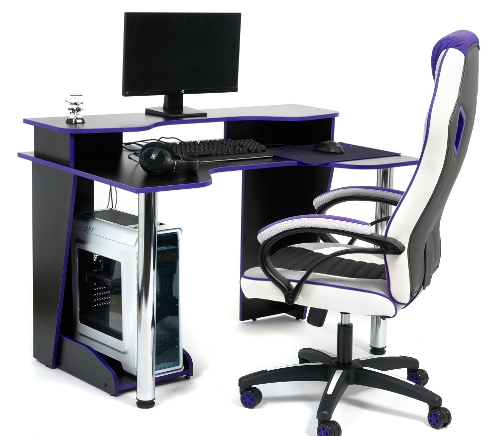 Компьютерный стол с надстройкой. Цвет черный/синяя кромка.
