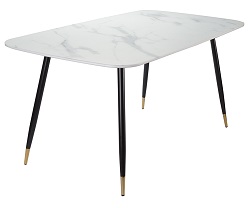 Прямоугольный стол из МДФ на металлических ножках. Цвет белый мрамор.