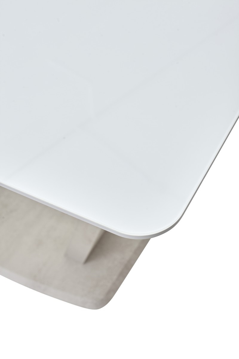 Раздвижной стол со стеклом. Цвет:белый, стекло/камень светлый.