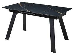 Раздвижной стол со стеклом. Цвет:обсидиан сатинат,стекло/черный каркас.