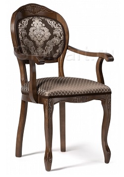 Кресло из дерева с мягким сиденьем и спинкой. Цвет орех/коричневый.