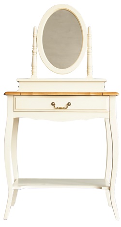 Туалетный столик с зеркалом, каркас из массива березы в бежевом цвете, столешница-массив ясеня в цвете орех