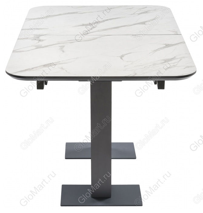 Стол обеденный раздвижной из МДФ и металла. Цвет белый/графит. Вид сбоку.